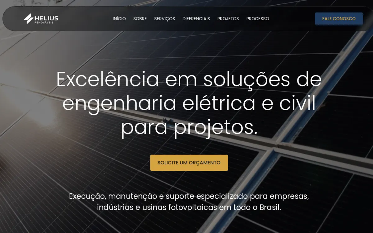 Site da Helius Renováveis feito pela Domos