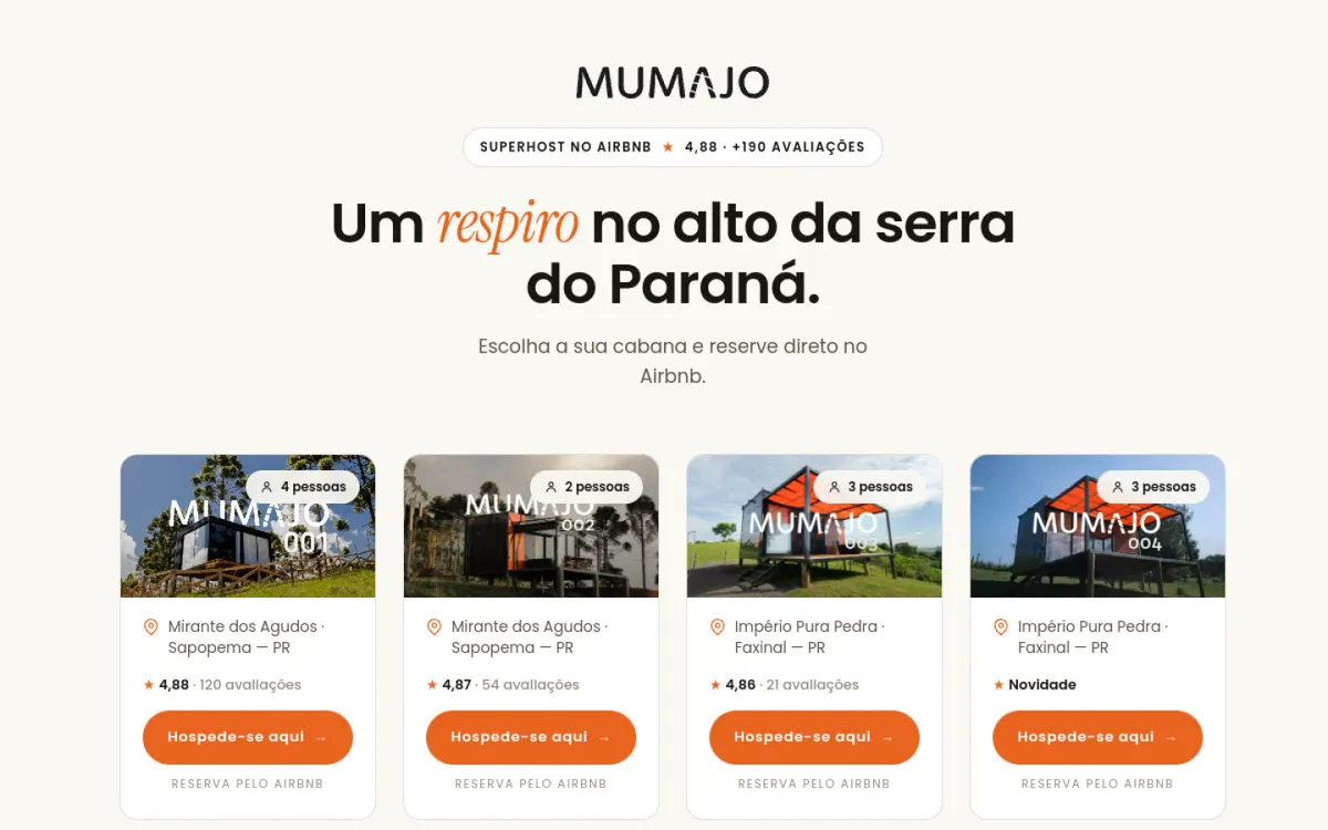 Site da Mumajo Cabanas feito pela Domos
